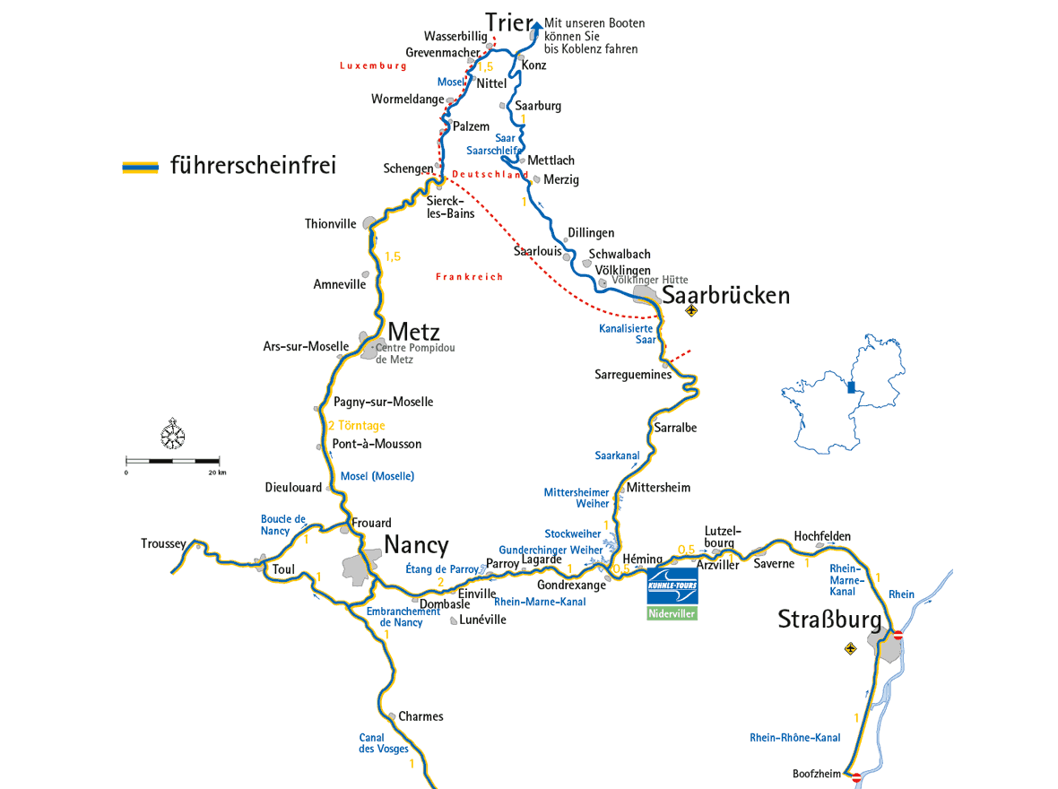 Sauerkrauttour Karte - die Hausboottour durch Deutschland und Frankreich